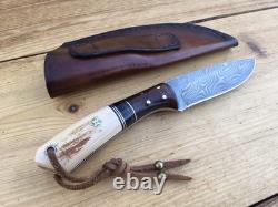 Stebbins Custom Damascus Blade Knife Desert Ironwood And Mammoth Handle USA