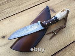 Stebbins Custom Damascus Blade Knife Desert Ironwood And Mammoth Handle USA