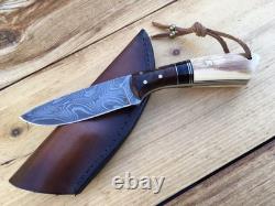 Stebbins Custom Damascus Blade Knife Desert Ironwood And Mammoth Handle USA