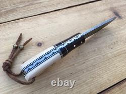 Stebbins Custom Damascus Blade Knife Desert Ironwood And Mammoth Handle USA