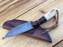 Stebbins Custom Damascus Blade Knife Desert Ironwood And Mammoth Handle USA