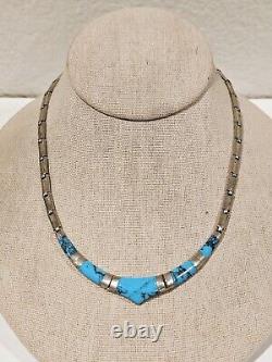 Sterling Silver Navajo Turquoise Inlay Necklace