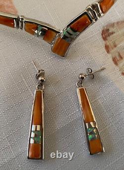 Sterling Silver Necklace & Earrings Spiny Oyster Inlay Crafted By Calvin Begay
