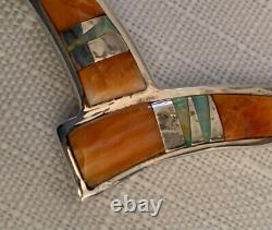 Sterling Silver Necklace & Earrings Spiny Oyster Inlay Crafted By Calvin Begay