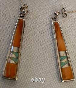 Sterling Silver Necklace & Earrings Spiny Oyster Inlay Crafted By Calvin Begay