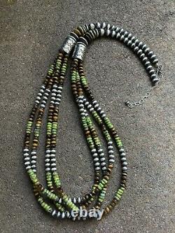 Sterling silver turquoise tiger's eye Bead necklace 30 inch