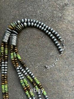 Sterling silver turquoise tiger's eye Bead necklace 30 inch