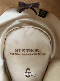 Stetson 4X Drifter Buffalo Felt Cowboy Hat Sz 7 1/2 Stone Tan Hand Made in USA