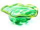 Studio Art Glass Hand Blown 13 Serving Bowl Green Swirl Yellow Band Ruffle Rim