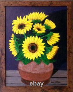 Sunflowers Original Flower Painting by Chris Miller 12x15 Framed Fine Art Signed