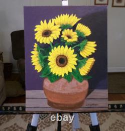 Sunflowers Original Flower Painting by Chris Miller 12x15 Framed Fine Art Signed