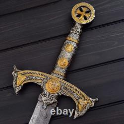 THE TEMPLAR 02 Custom Handmade Damascus Steel Knights Templar Sword USA THE TEMPLAR 02 Custom Handmade Damascus Steel Knights Templar Sword USA