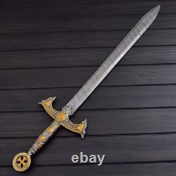 THE TEMPLAR 02 Custom Handmade Damascus Steel Knights Templar Sword USA