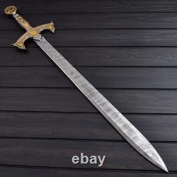THE TEMPLAR 02 Custom Handmade Damascus Steel Knights Templar Sword USA