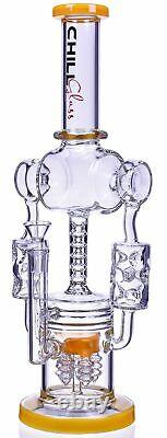 THICK 16 DOUBLE CHAMBER Multi Perc BONG Glass Water Pipe RECYCLER Hookah USA