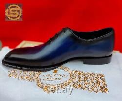 Tailor Made Black And Blue Leather Oxford Lace Up Dress Gentlemen Shoe