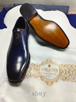 Tailor Made Goodyear Welted Blue Hand Panted Leather Lace Up Wholecut Dress Shoe