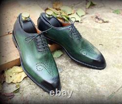 Tailor Made Premium Quality Green Leather Wholecut Lace Up Oxford Brogue shoes