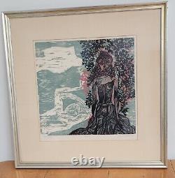 The Gypsy, a wood-block print by Mid-20th Century artist Jacob Landau