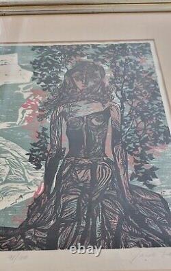 The Gypsy, a wood-block print by Mid-20th Century artist Jacob Landau