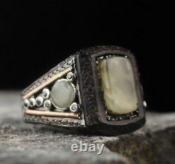 Turkish Handmade 925 Sterling Silver Lux Amber stone Mens ring ALL SIZE usa 090