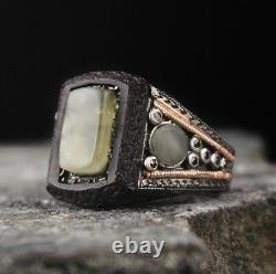 Turkish Handmade 925 Sterling Silver Lux Amber stone Mens ring ALL SIZE usa 090