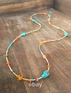 Turquoise Moonstone Amber Mixed Gemstone Long Boho Style Necklace USA Hand Made