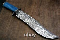 USA-AUK-885 Custom Handmade Damascus Steel Bowie Hunting Knife CAMEL BONE