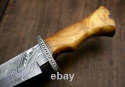 USA-AUK-890 Custom Handmade Damascus Steel Bowie Hunting Knife OAK WOOD