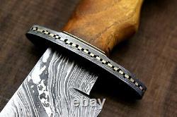 USA-AUK-890 Custom Handmade Damascus Steel Bowie Hunting Knife OAK WOOD