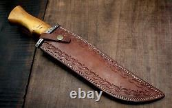 USA-AUK-890 Custom Handmade Damascus Steel Bowie Hunting Knife OAK WOOD