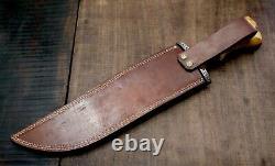 USA-AUK-890 Custom Handmade Damascus Steel Bowie Hunting Knife OAK WOOD