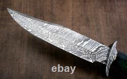 USA-AUK-895 Custom Handmade Damascus Steel Bowie Hunting Knife CAMEL BONE