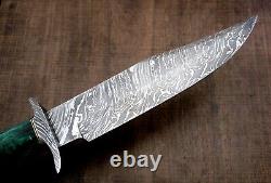 USA-AUK-895 Custom Handmade Damascus Steel Bowie Hunting Knife CAMEL BONE