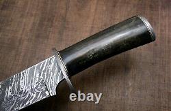 USA-AUK-896 Custom Handmade Damascus Steel Bowie Hunting Knife CAMEL BONE