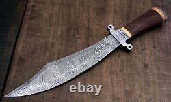 USA-AUK-900 Custom Handmade Damascus Steel Bowie Hunting Knife MARANTI WOOD
