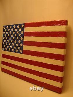 USA American Flag Acrylic Hand Painted on Stretched Canvas Panel Made in USA