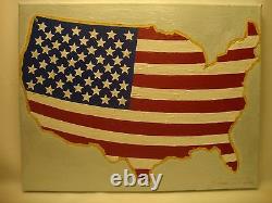 USA American Map Flag Acrylic Hand Painted on Stretched Canvas Made in the USA