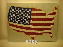 USA American Map Flag Acrylic Hand Painted on Stretched Canvas Made in the USA