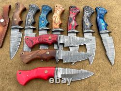 USA FREE SHIPPING custom hand made damascus steel hunting knives lot of 10 MAZ