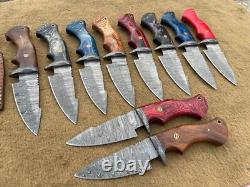 USA FREE SHIPPING custom hand made damascus steel hunting knives lot of 10 MAZ