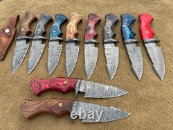 USA FREE SHIPPING custom hand made damascus steel hunting knives lot of 10 MAZ