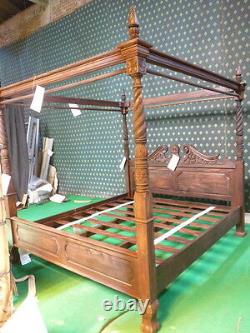 USA KING size Antique MAHOGANY Queen Anne reproduction Four poster canopy Bed