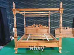 USA KING size Antique MAHOGANY Queen Anne reproduction Four poster canopy Bed