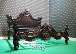 USA King 76X80 Gothic Matt Black designer Baroque French style mahogany Bed