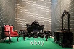 USA King 76X80 Gothic Matt Black designer Baroque French style mahogany Bed