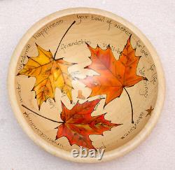 USA-Made Hand-Turned 10 Natural-Finish Wood Wish Bowl with Autumn Leaves