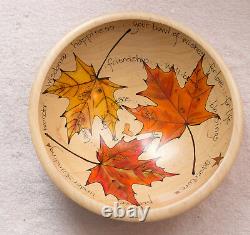 USA-Made Hand-Turned 10 Natural-Finish Wood Wish Bowl with Autumn Leaves