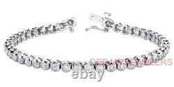 USA Made Natural 4ct Diamond Tennis Bracelet Round Bezel 14k White Gold 4.00ct