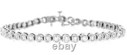 USA Made Natural 4ct Diamond Tennis Bracelet Round Bezel 14k White Gold 4.00ct